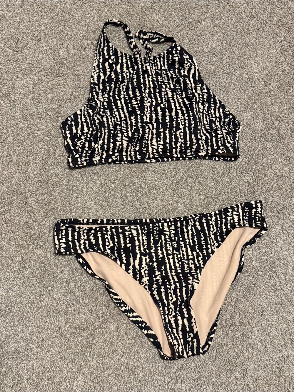 Kona Sol Black & Cream High-Neck Two-Piece Bikini